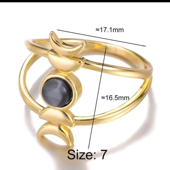 🔥SALE🔥 Platinum Plated Moon Phases Ring with Moonstone In The Center - Picture 3 of 3